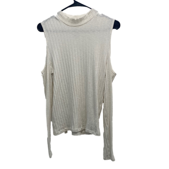 American Eagle Cold Shoulder Cream Ribbed Top Size XL - Picture 2 of 9